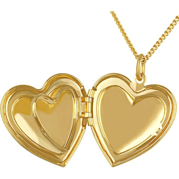 Antique Gold Heart Locket Necklace Holds 3 Photos Unisex Kid Gift - Picture 4 of 8